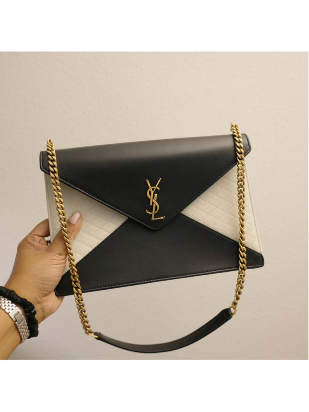 YSL Saint Laurent Gaby Quilted Lambskin Envelope Shoulder Bag